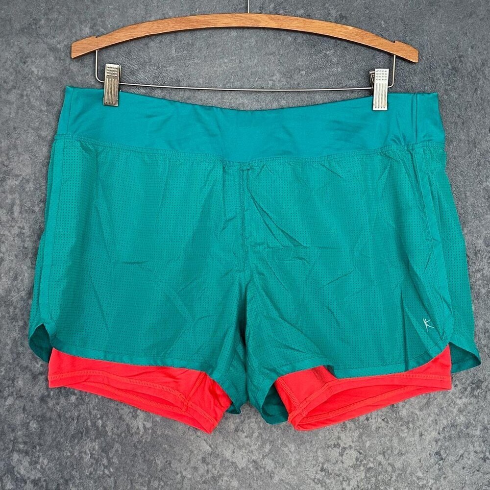 Danskin Green Pink Running Shorts Pull On Lined Undershorts, L